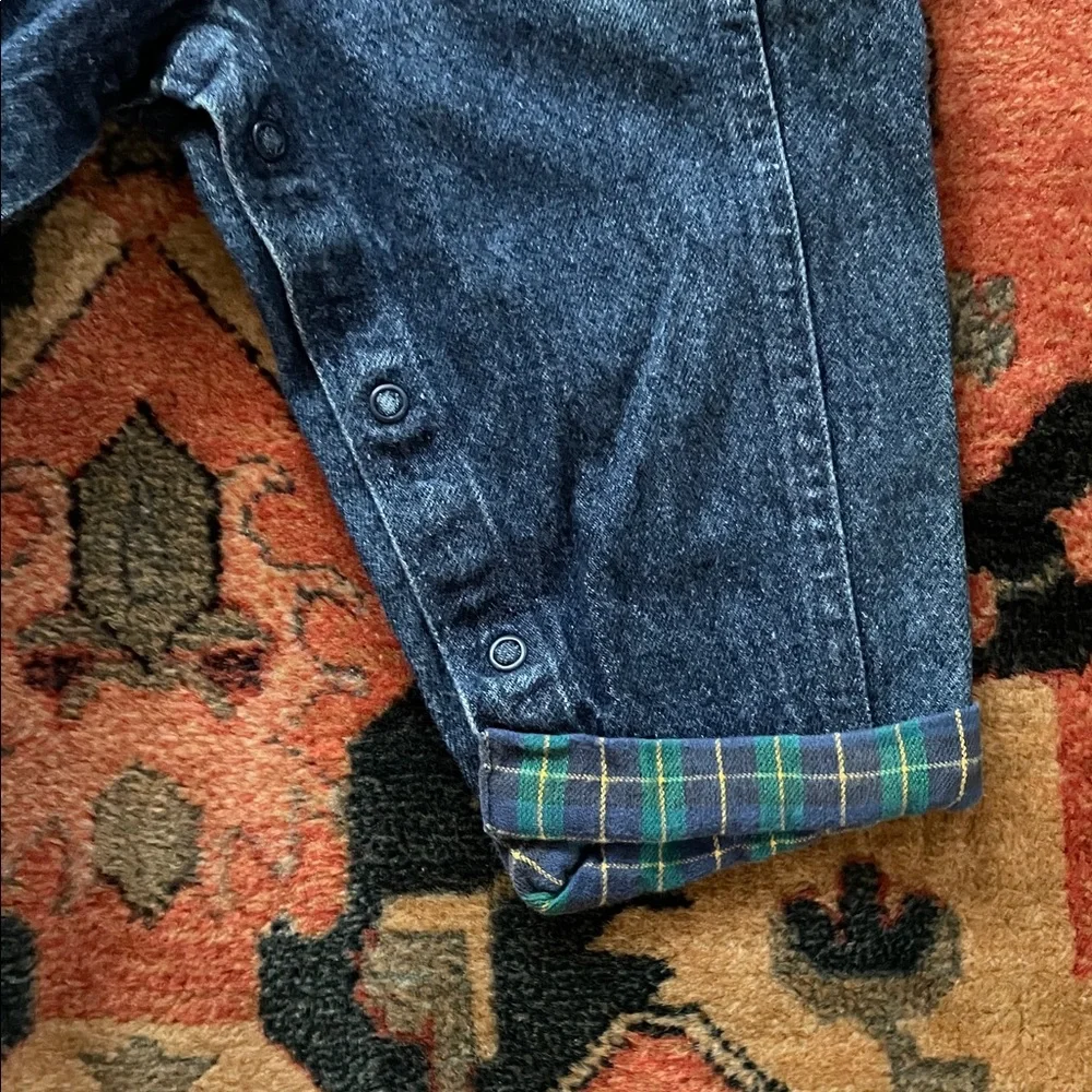 Vintage Baby OshKosh B'gosh Denim Overalls Green Plaid Trim 18M